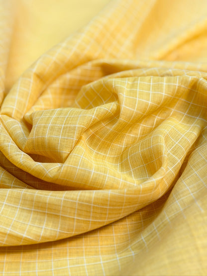 Utsav Banaras 456: Mustard Yellow Cotton Saree with Pink Resham Floral Buta Work