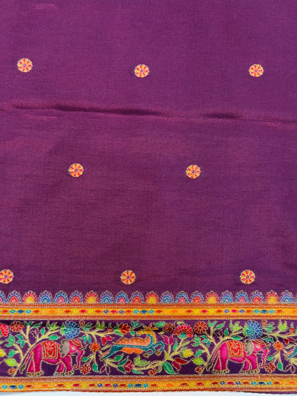 UTSAV BANARAS 479D: Crimson Red Butter Silk Saree with Kalamkari Position Print &amp; Contrast Blouse