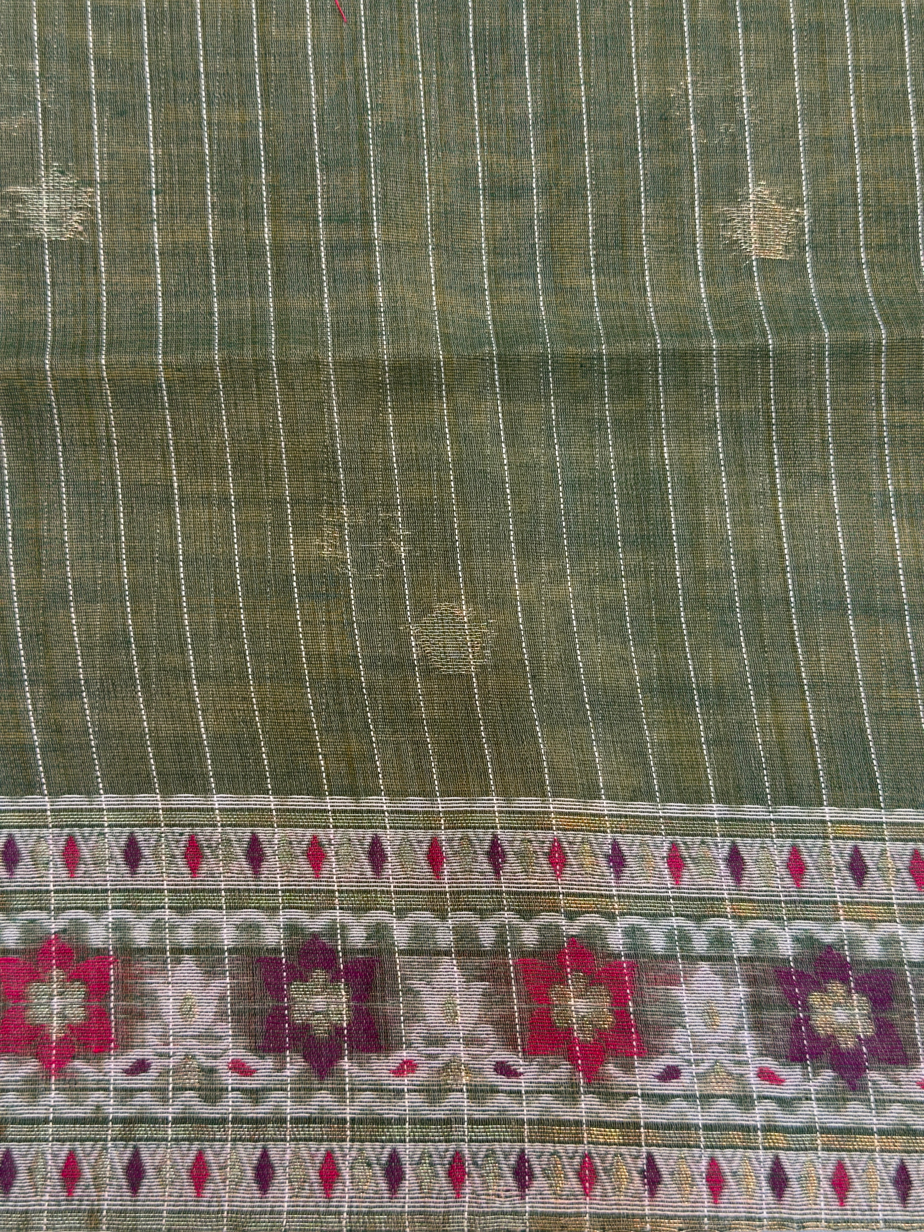 UTSAV BANARAS 458: Mustard Yellow Cotton Saree with Resham Nandi Motif &amp; Floral Heritage Work