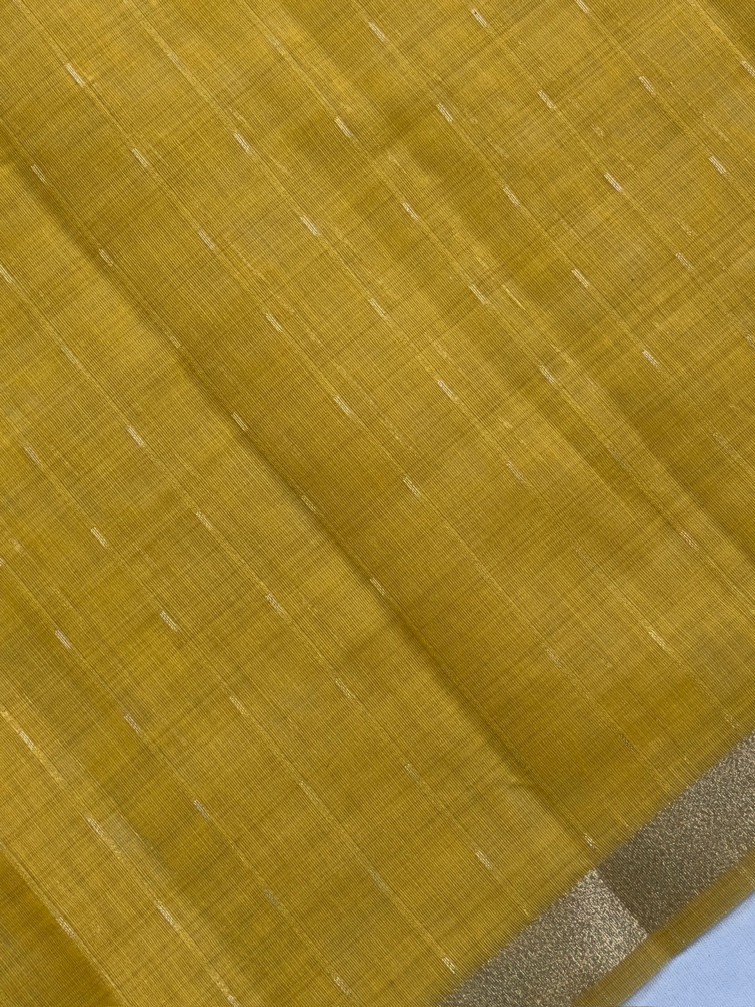 UTSAV BANARAS 467: Mustard Yellow Cotton Saree with Resham Swan Motif &amp; Lotus Floral Design
