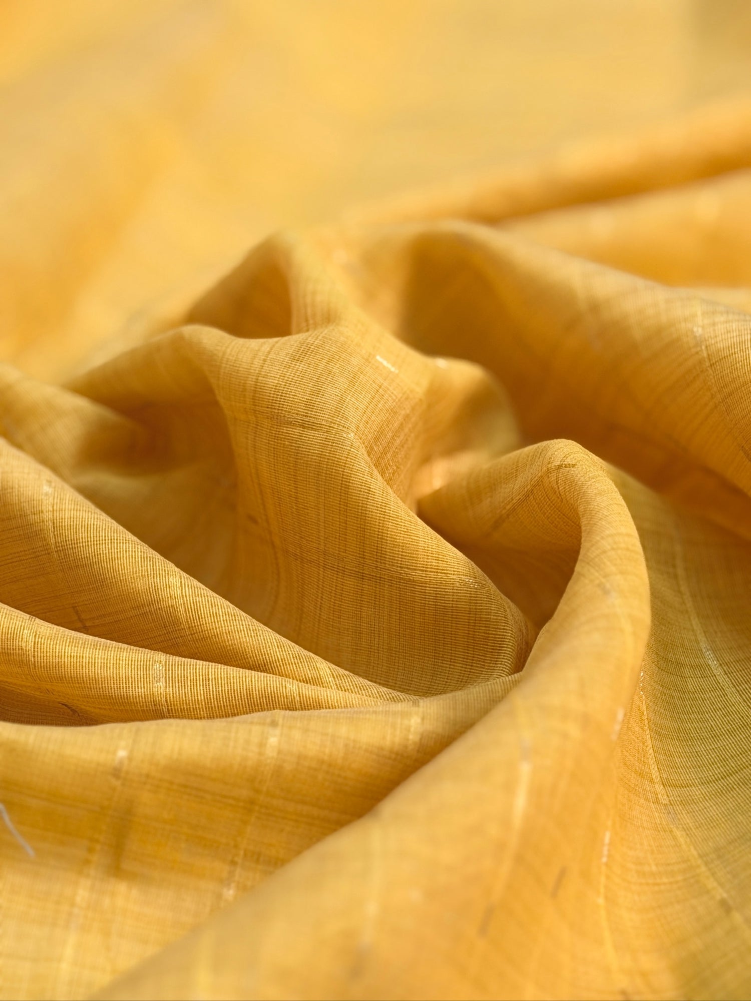 UTSAV BANARAS 467: Mustard Yellow Cotton Saree with Resham Swan Motif &amp; Lotus Floral Design