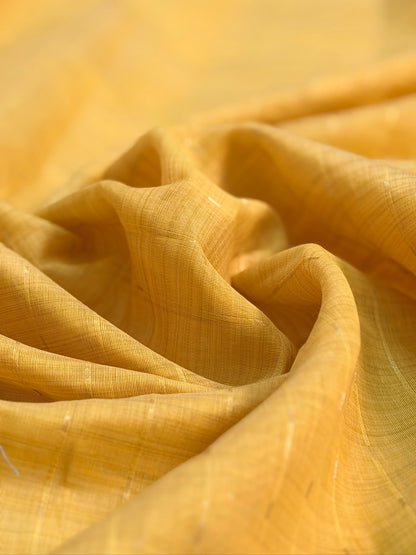 UTSAV BANARAS 467: Mustard Yellow Cotton Saree with Resham Swan Motif &amp; Lotus Floral Design