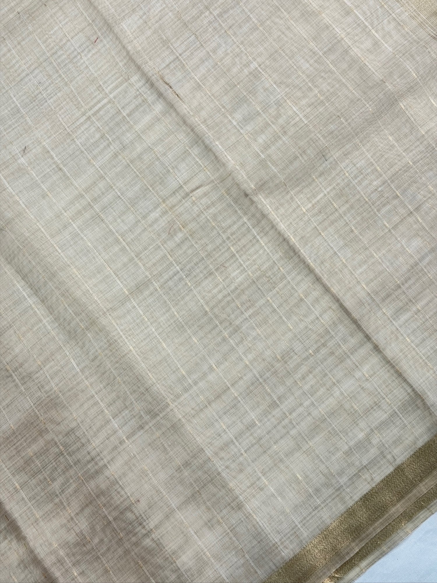 UTSAV BANARAS 462: Natural Ivory Cotton Saree with Multicolor Resham Lotus Floral Work