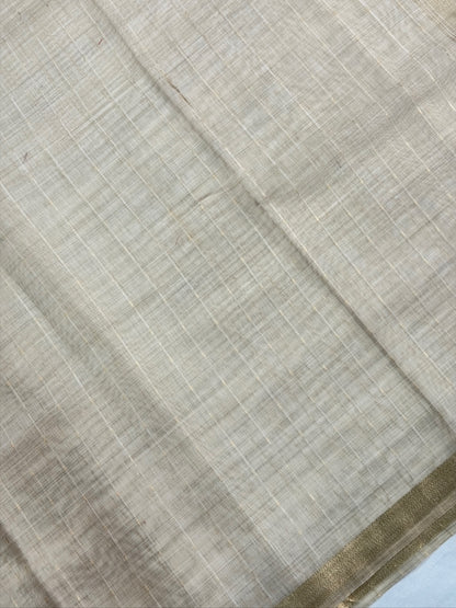 UTSAV BANARAS 462: Natural Ivory Cotton Saree with Multicolor Resham Lotus Floral Work