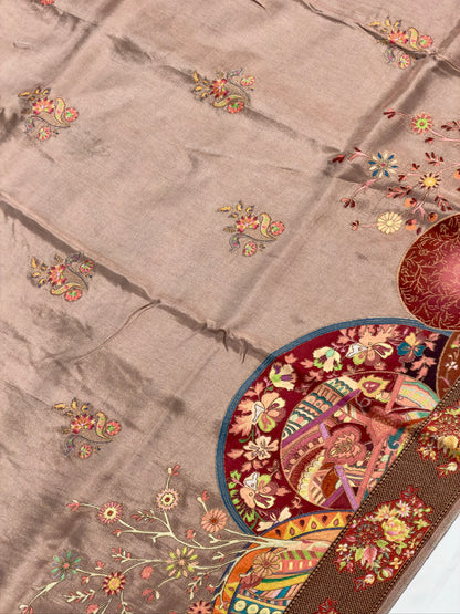 UTSAV BANARAS 476B: Earthy Pink Butter Silk Saree with Royal Paisley Position Print &amp; Contrast Blouse