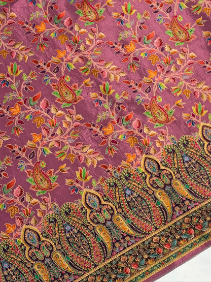 UTSAV BANARAS 478: Purple Mauve Butter Silk Saree with Royal Paisley Position Print &amp; Contrast Blouse