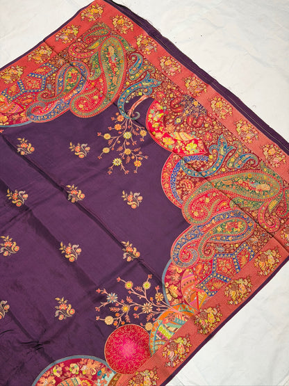 UTSAV BANARAS 476E: Purple Butter Silk Saree with Royal Paisley Position Print &amp; Contrast Blouse