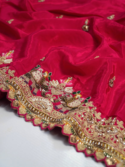 Karwa Chauth Special – Dark Fuchsia Pink Georgette Crepe Silk Saree