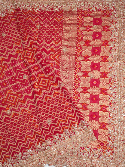 Karwa Chauth Special – Pinkish Red Bandhani Gajji Silk Saree