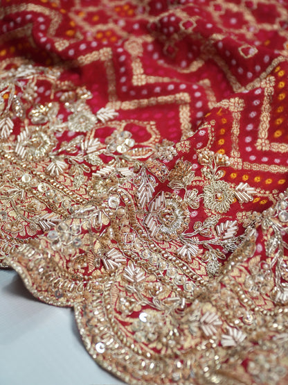 Karwa Chauth Special – Pinkish Red Bandhani Gajji Silk Saree