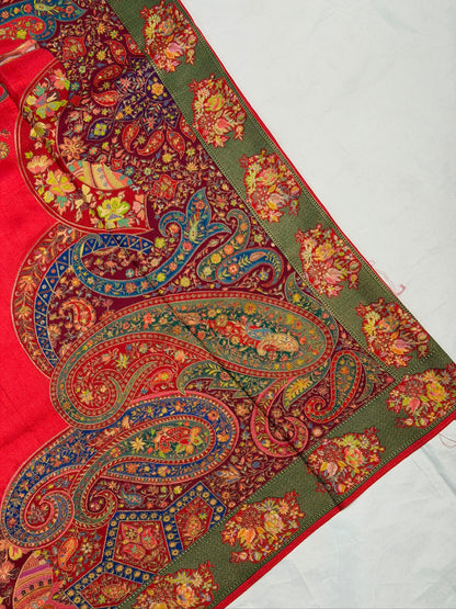 UTSAV BANARAS 476F: Surk Laal Butter Silk Saree with Royal Paisley Position Print &amp; Contrast Blouse