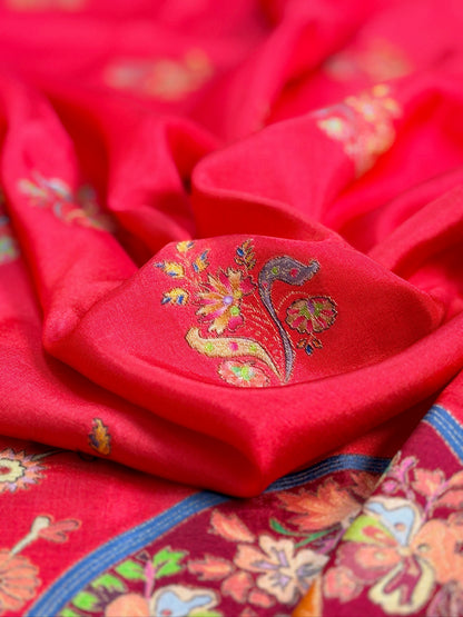 UTSAV BANARAS 476F: Surk Laal Butter Silk Saree with Royal Paisley Position Print &amp; Contrast Blouse