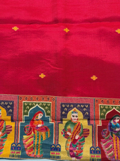UTSAV BANARAS 475A: Azure Blue Butter Silk Saree with Heritage Position Print &amp; Contrast Blouse
