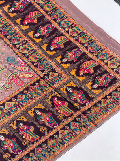 UTSAV BANARAS 475B: Champange Butter Silk Saree with Heritage Position Print &amp; Contrast Blouse