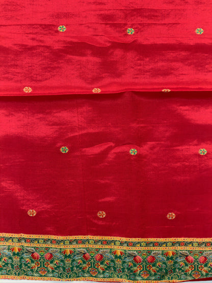 UTSAV BANARAS 478A: Indigo Blue Butter Silk Saree with Royal Paisley Position Print &amp; Contrast Blouse