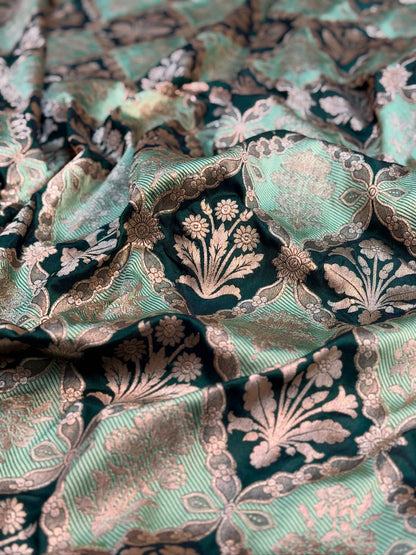 VIRASAT 427: Silk Mark Certified Green Pure Handloom Silk Saree with Kadwa Zari Weaving