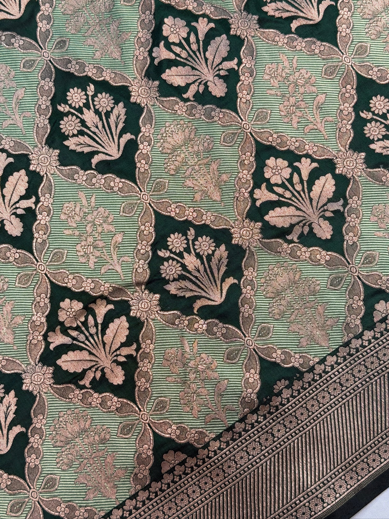 VIRASAT 427: Silk Mark Certified Green Pure Handloom Silk Saree with Kadwa Zari Weaving