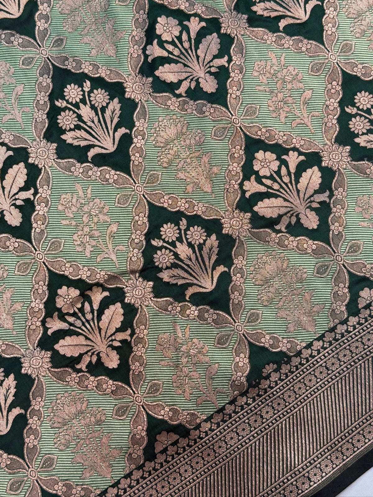 VIRASAT 427: Silk Mark Certified Green Pure Handloom Silk Saree with Kadwa Zari Weaving