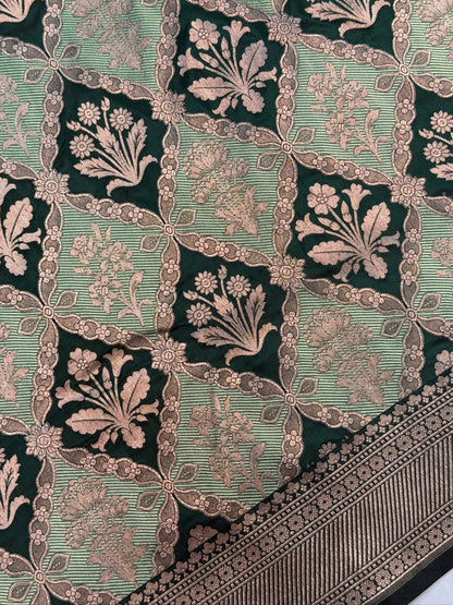 VIRASAT 427: Silk Mark Certified Green Pure Handloom Silk Saree with Kadwa Zari Weaving