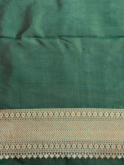 VIRASAT 427: Silk Mark Certified Green Pure Handloom Silk Saree with Kadwa Zari Weaving