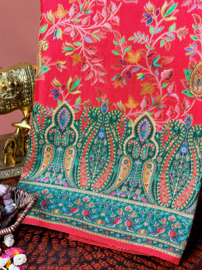 UTSAV BANARAS 478F: Scarlet Red Butter Silk Saree with Royal Paisley Position Print &amp; Contrast Blouse