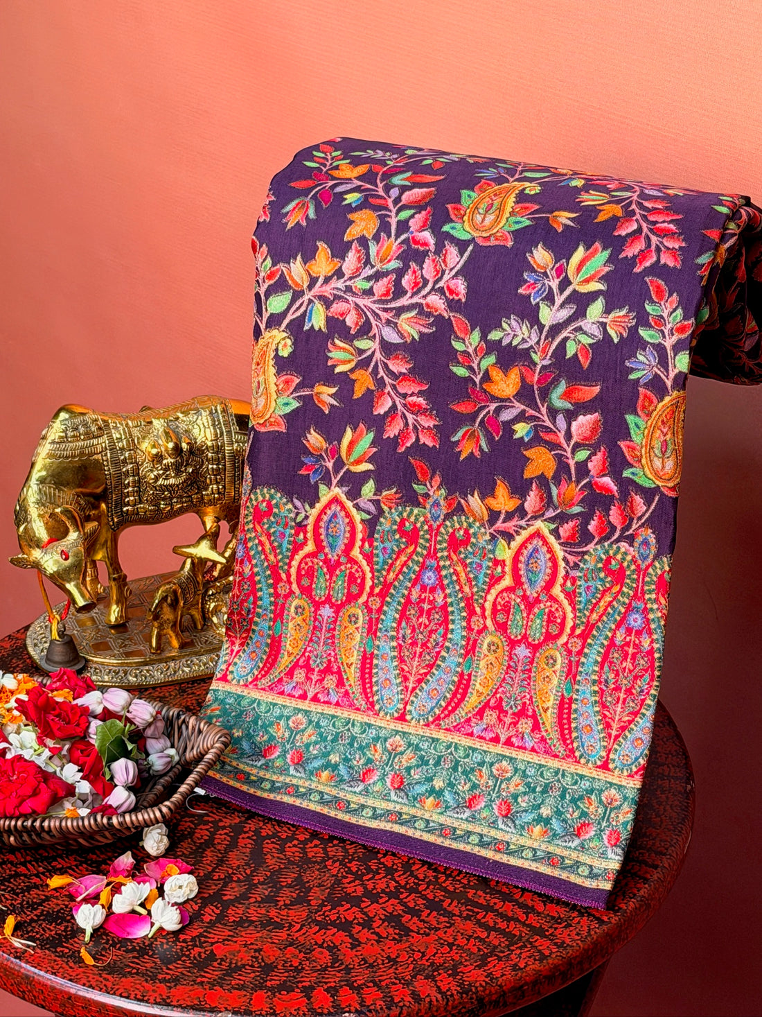 UTSAV BANARAS 478E: Purple Butter Silk Saree with Royal Paisley Position Print &amp; Contrast Blouse