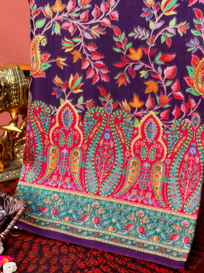 UTSAV BANARAS 478E: Purple Butter Silk Saree with Royal Paisley Position Print &amp; Contrast Blouse