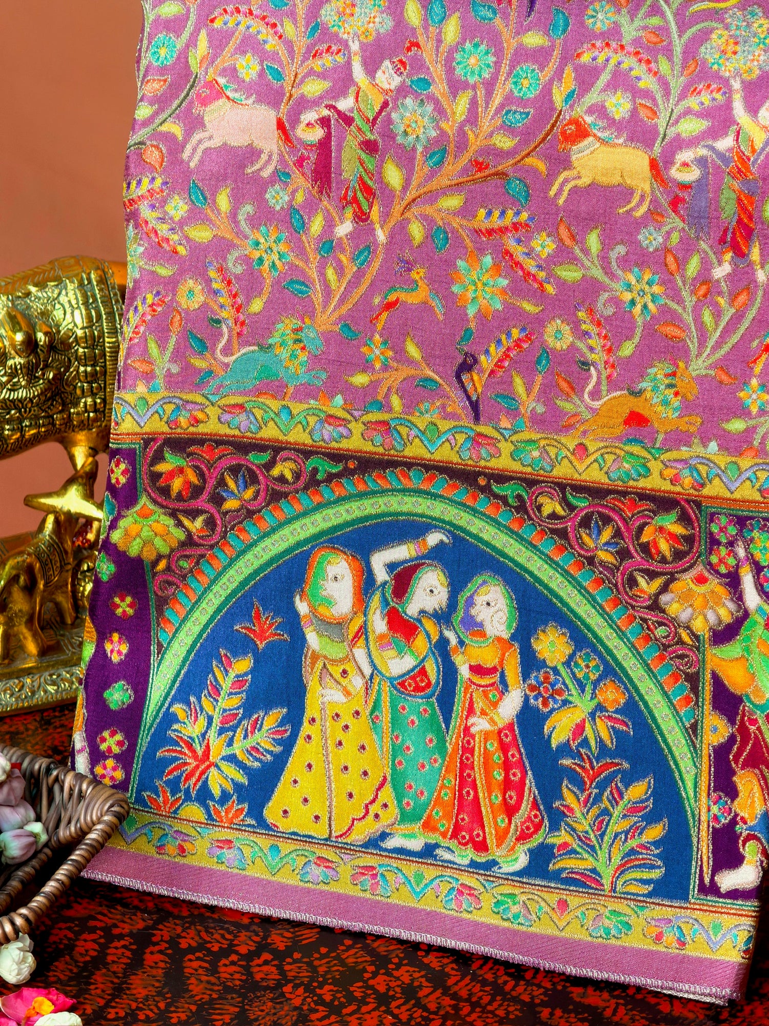 UTSAV BANARAS 479: Lilac Mauve Butter Silk Saree with Kalamkari Position Print &amp; Contrast Blouse