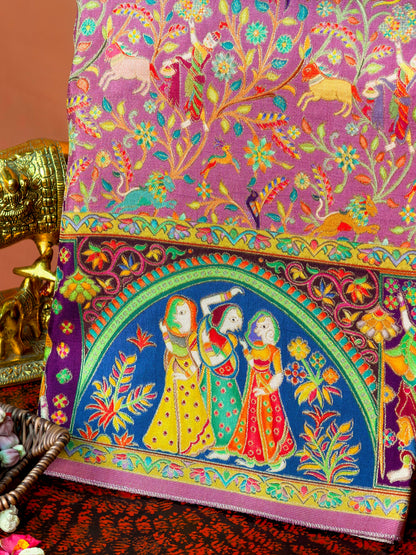 UTSAV BANARAS 479: Lilac Mauve Butter Silk Saree with Kalamkari Position Print &amp; Contrast Blouse