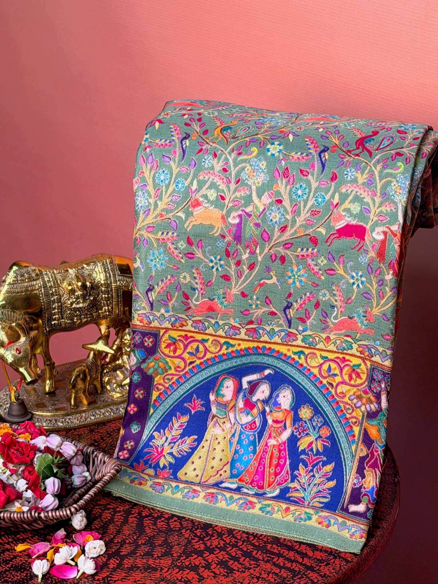 UTSAV BANARAS 479: Lilac Mauve Butter Silk Saree with Kalamkari Position Print &amp; Contrast Blouse