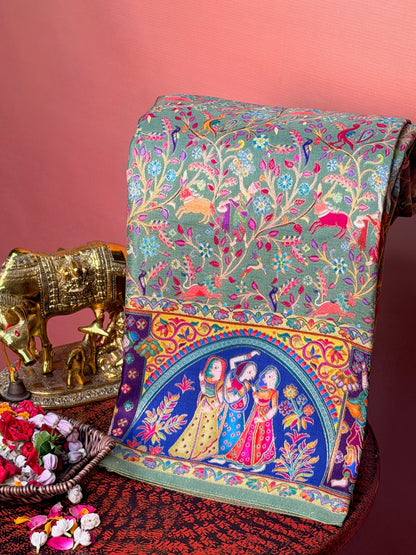 UTSAV BANARAS 479: Lilac Mauve Butter Silk Saree with Kalamkari Position Print &amp; Contrast Blouse