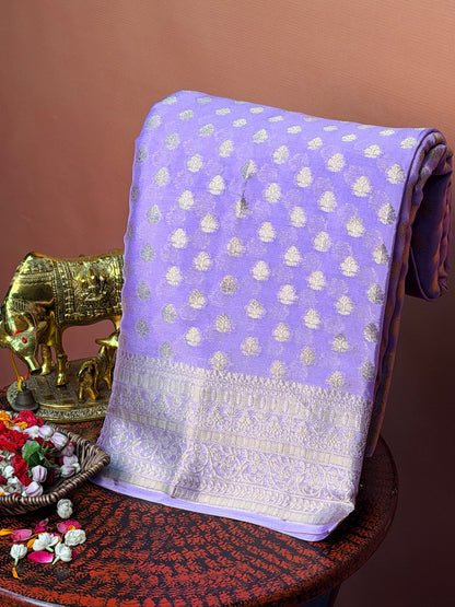 UTSAV Banaras 425: Lavender Premium Mashru Silk Saree with Khaddi buti &amp; Traditional Banarasi Border