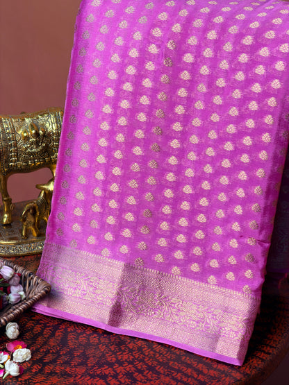 UTSAV Banaras 424: Lotus Pink Premium Mashru Silk Saree with Khaddi buti &amp; Traditional Banarasi Border