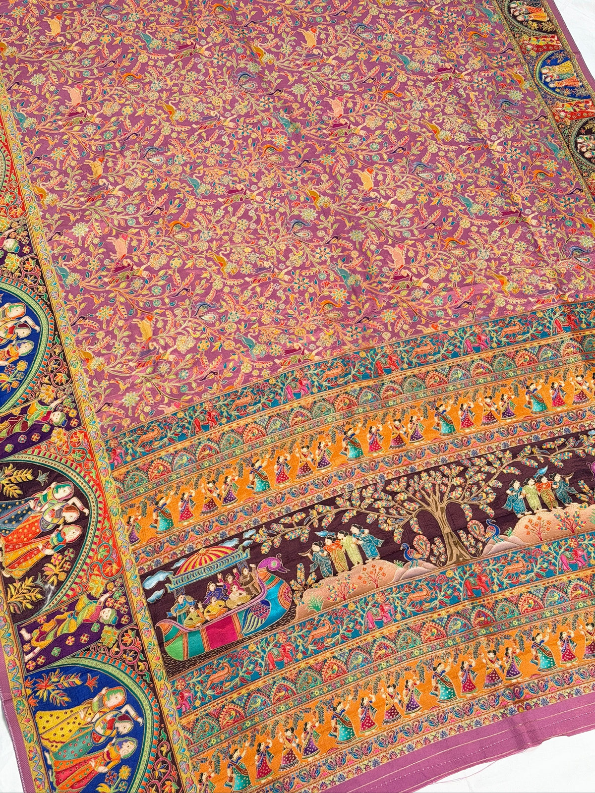 UTSAV BANARAS 479: Peachy Pink Butter Silk Saree with Kalamkari Position Print &amp; Contrast Blouse