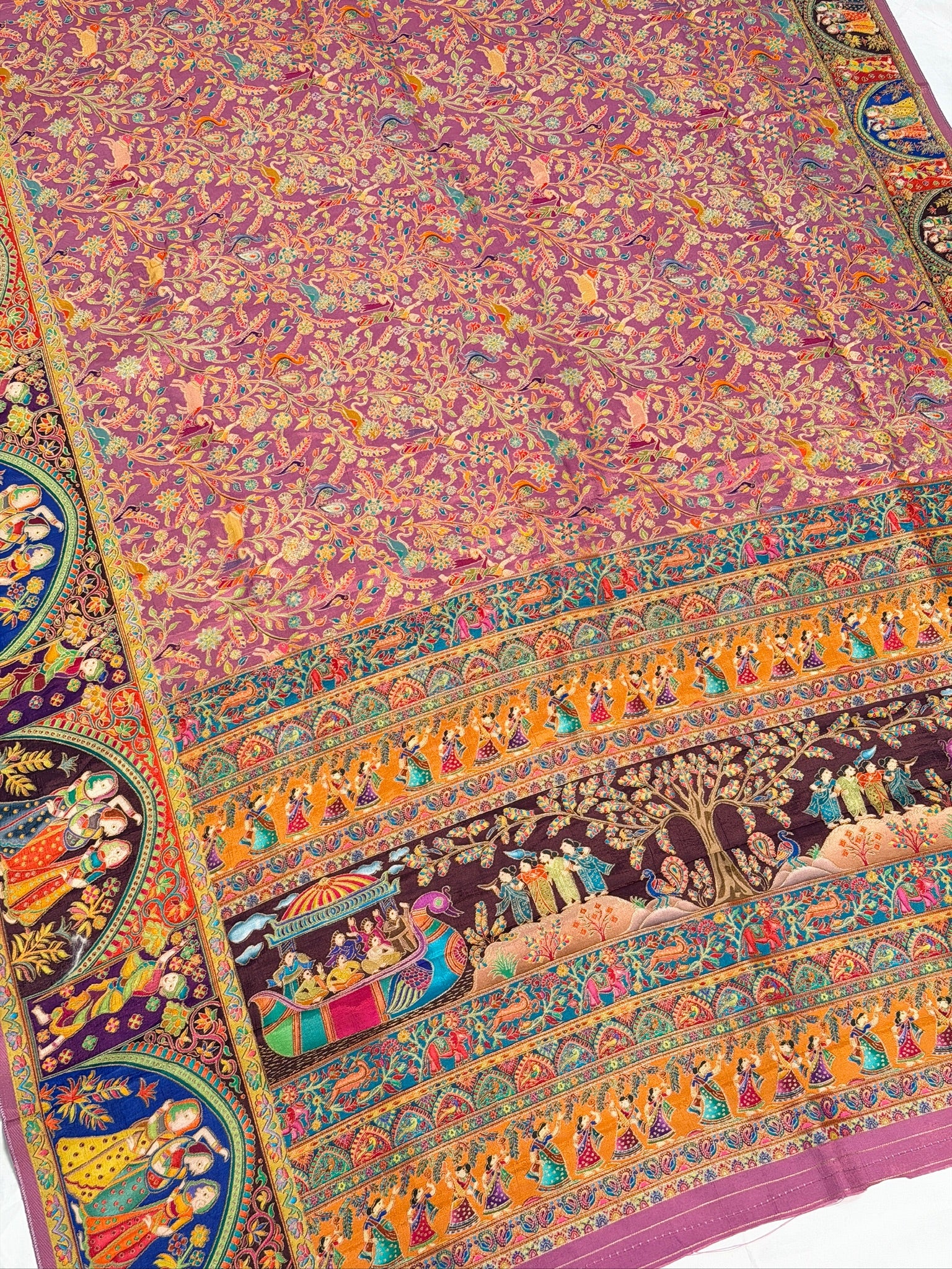 UTSAV BANARAS 479: Lilac Mauve Butter Silk Saree with Kalamkari Position Print &amp; Contrast Blouse