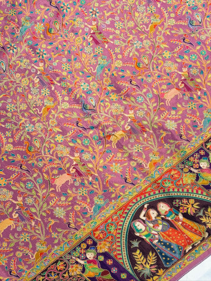 UTSAV BANARAS 479: Lilac Mauve Butter Silk Saree with Kalamkari Position Print &amp; Contrast Blouse