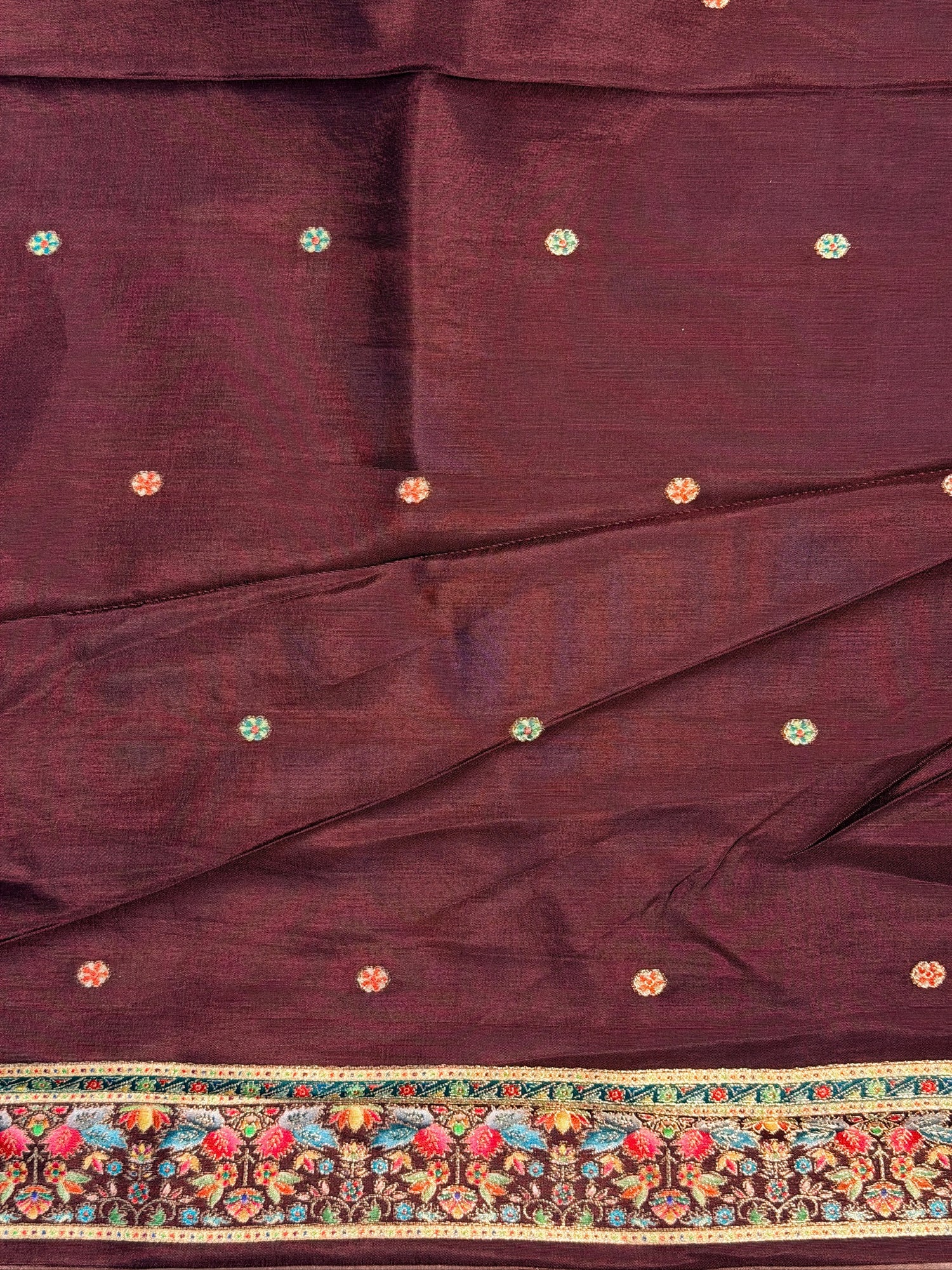 UTSAV BANARAS 478B: Dusty Grey Butter Silk Saree with Royal Paisley Position Print &amp; Contrast Blouse
