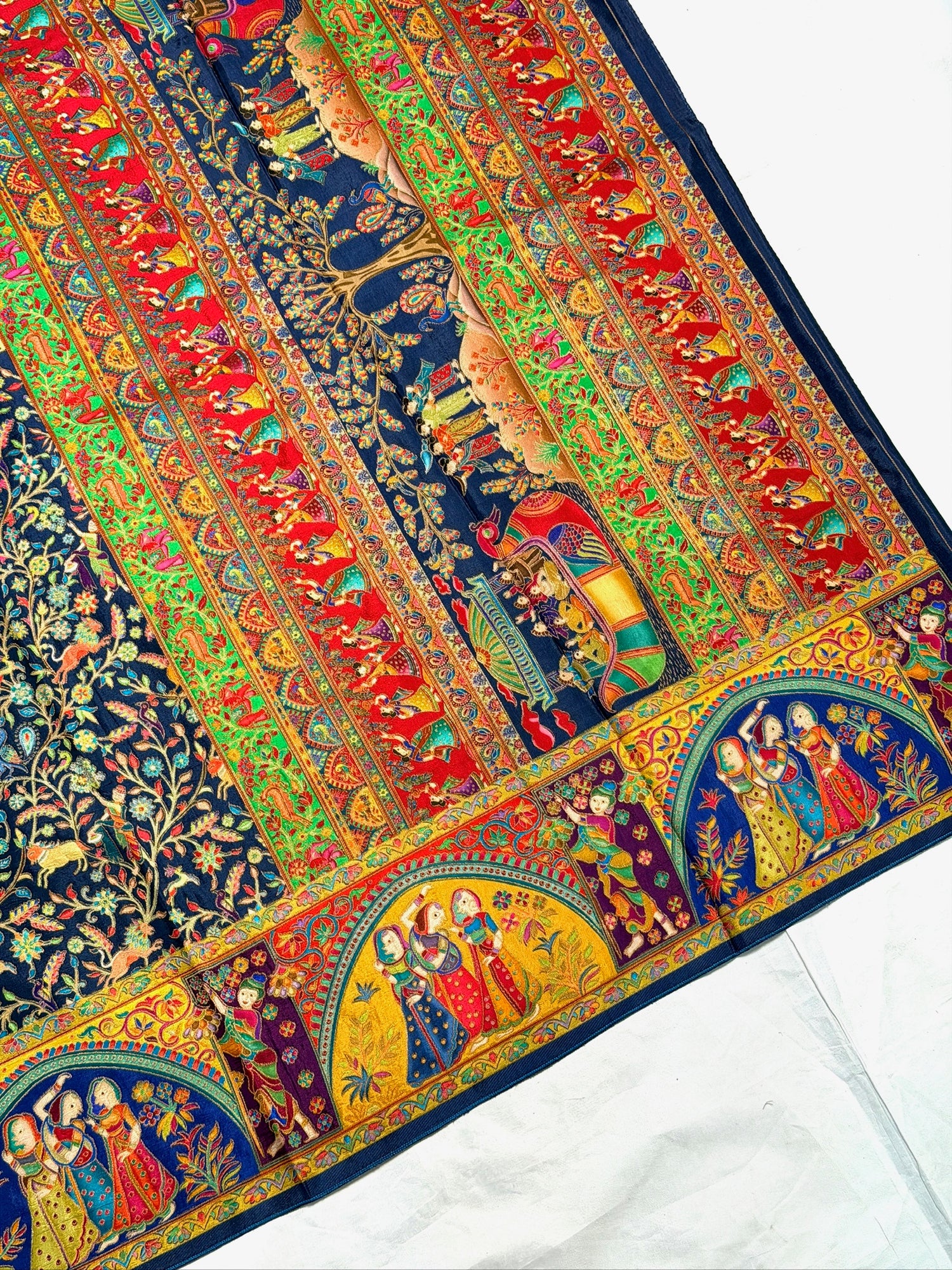 UTSAV BANARAS 479H: Cobalt Blue Butter Silk Saree with Kalamkari Position Print &amp; Contrast Blouse
