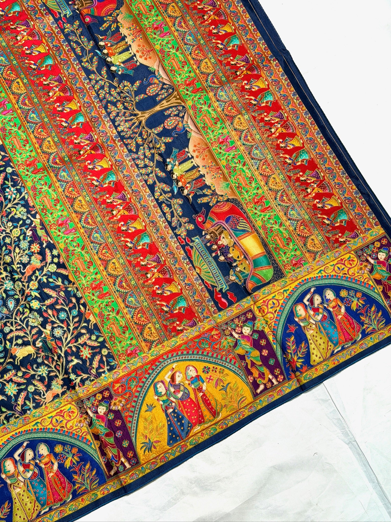 UTSAV BANARAS 479H: Cobalt Blue Butter Silk Saree with Kalamkari Position Print &amp; Contrast Blouse