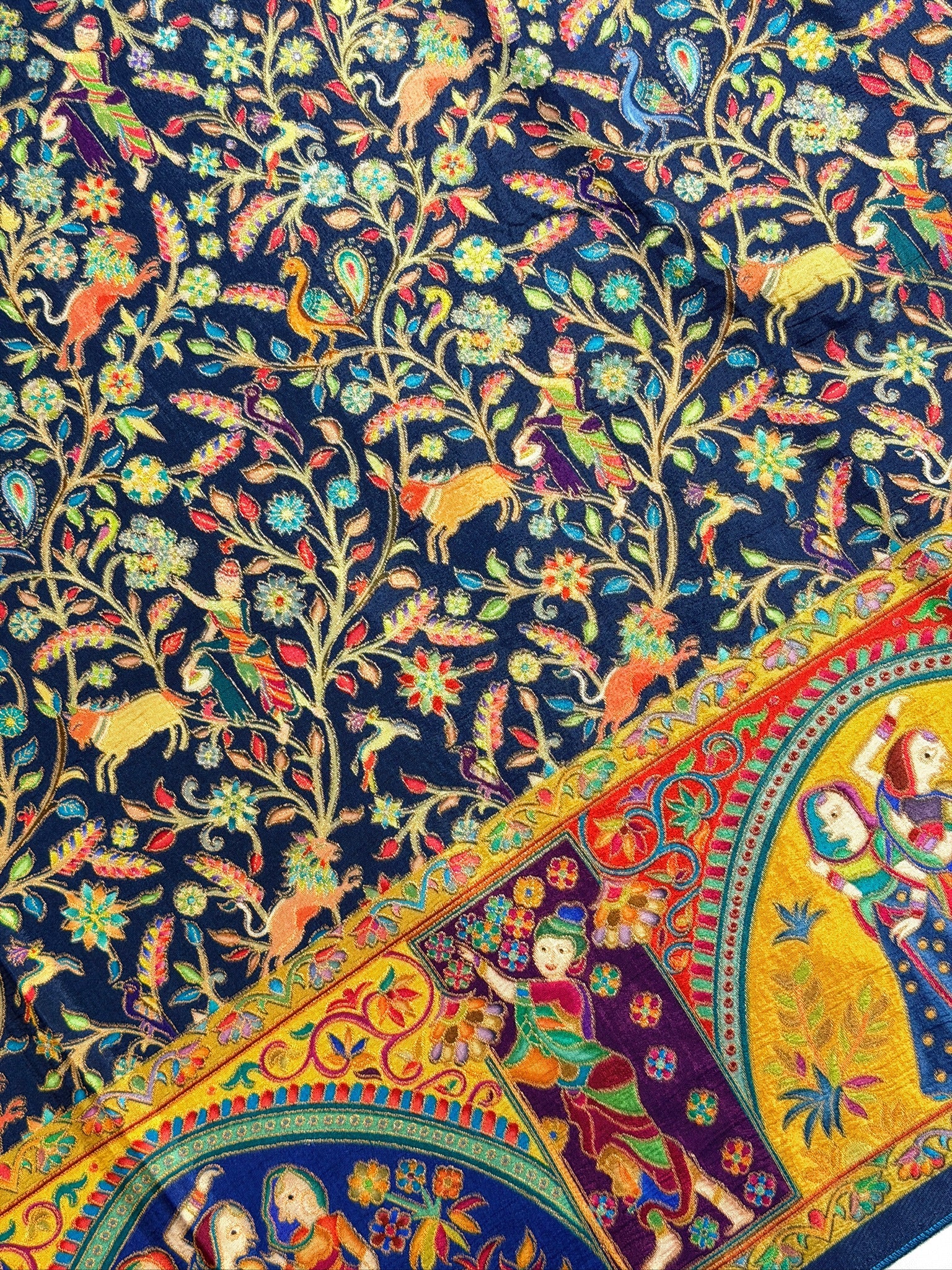 UTSAV BANARAS 479H: Cobalt Blue Butter Silk Saree with Kalamkari Position Print &amp; Contrast Blouse