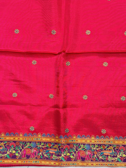 UTSAV BANARAS 479H: Cobalt Blue Butter Silk Saree with Kalamkari Position Print &amp; Contrast Blouse