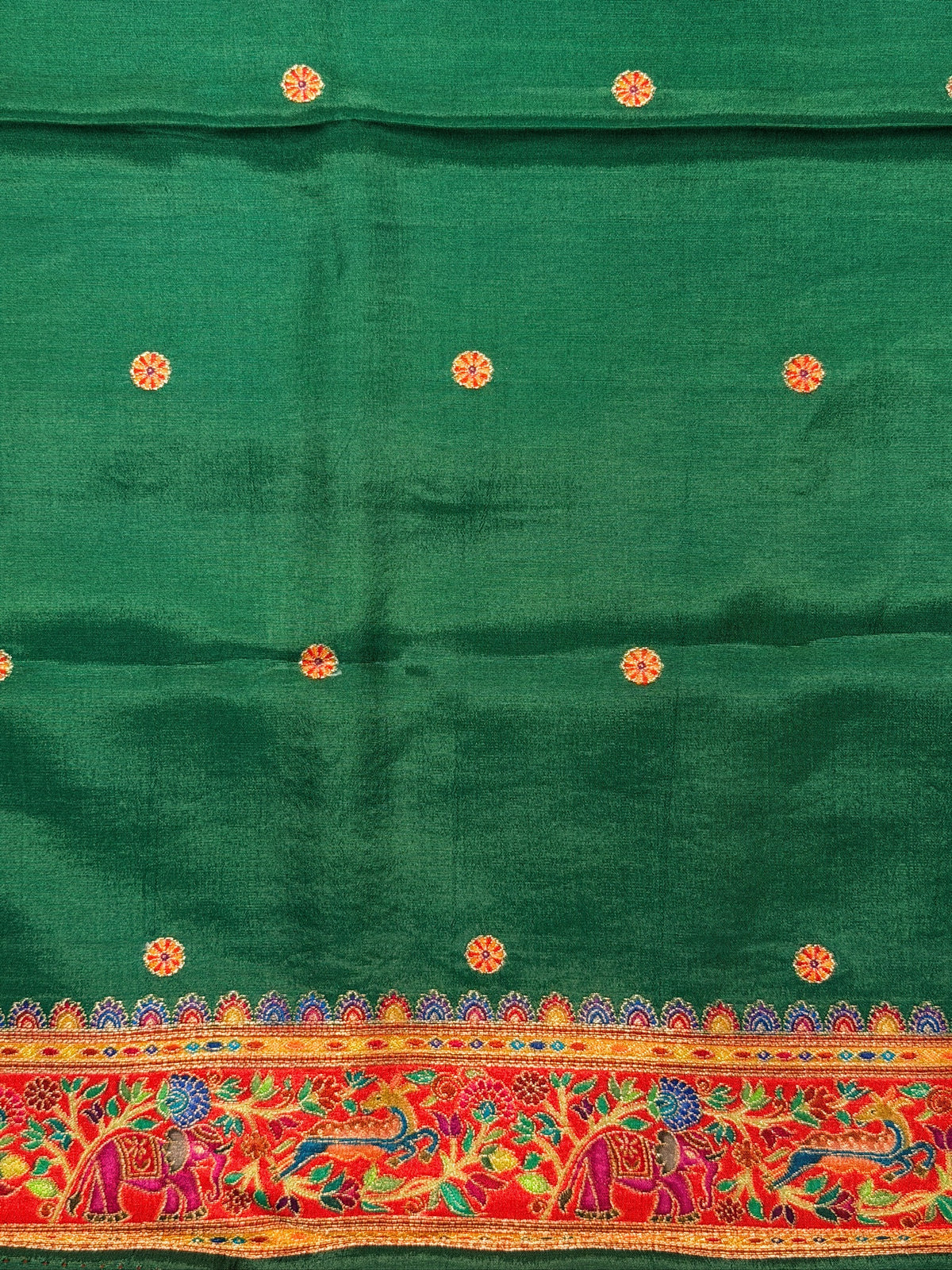 UTSAV BANARAS 479F: Classic Red Butter Silk Saree with Kalamkari Position Print &amp; Contrast Blouse