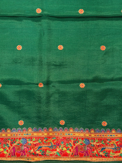 UTSAV BANARAS 479F: Classic Red Butter Silk Saree with Kalamkari Position Print &amp; Contrast Blouse