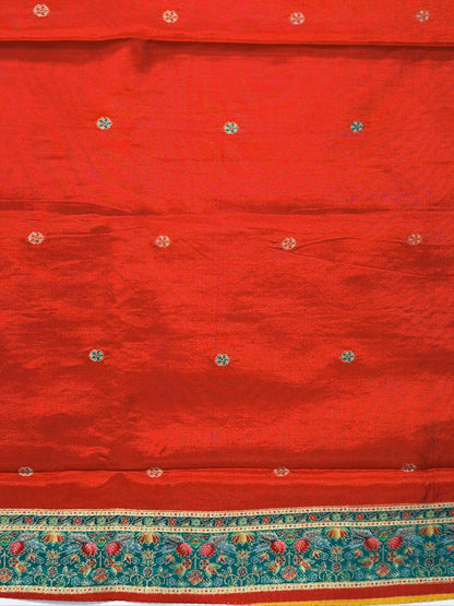 UTSAV BANARAS 478C: Mustard Yellow Butter Silk Saree with Royal Paisley Position Print &amp; Contrast Blouse