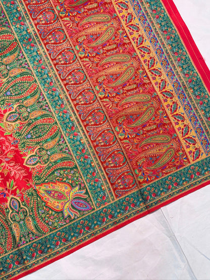UTSAV BANARAS 478F: Scarlet Red Butter Silk Saree with Royal Paisley Position Print &amp; Contrast Blouse