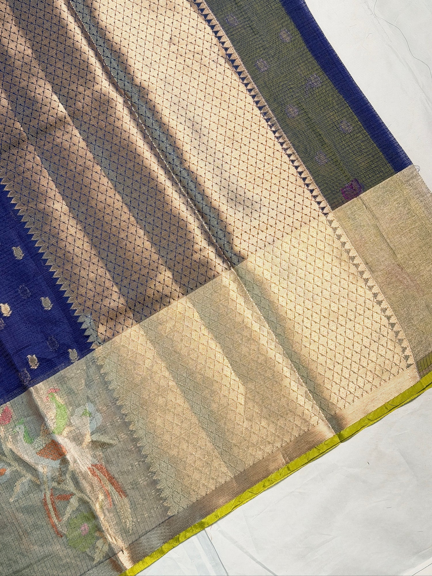 UTSAV BANARAS 471: Royal Blue Kota Checks Saree with Artistic Skirt Border &amp; Contrast Yellow Blouse