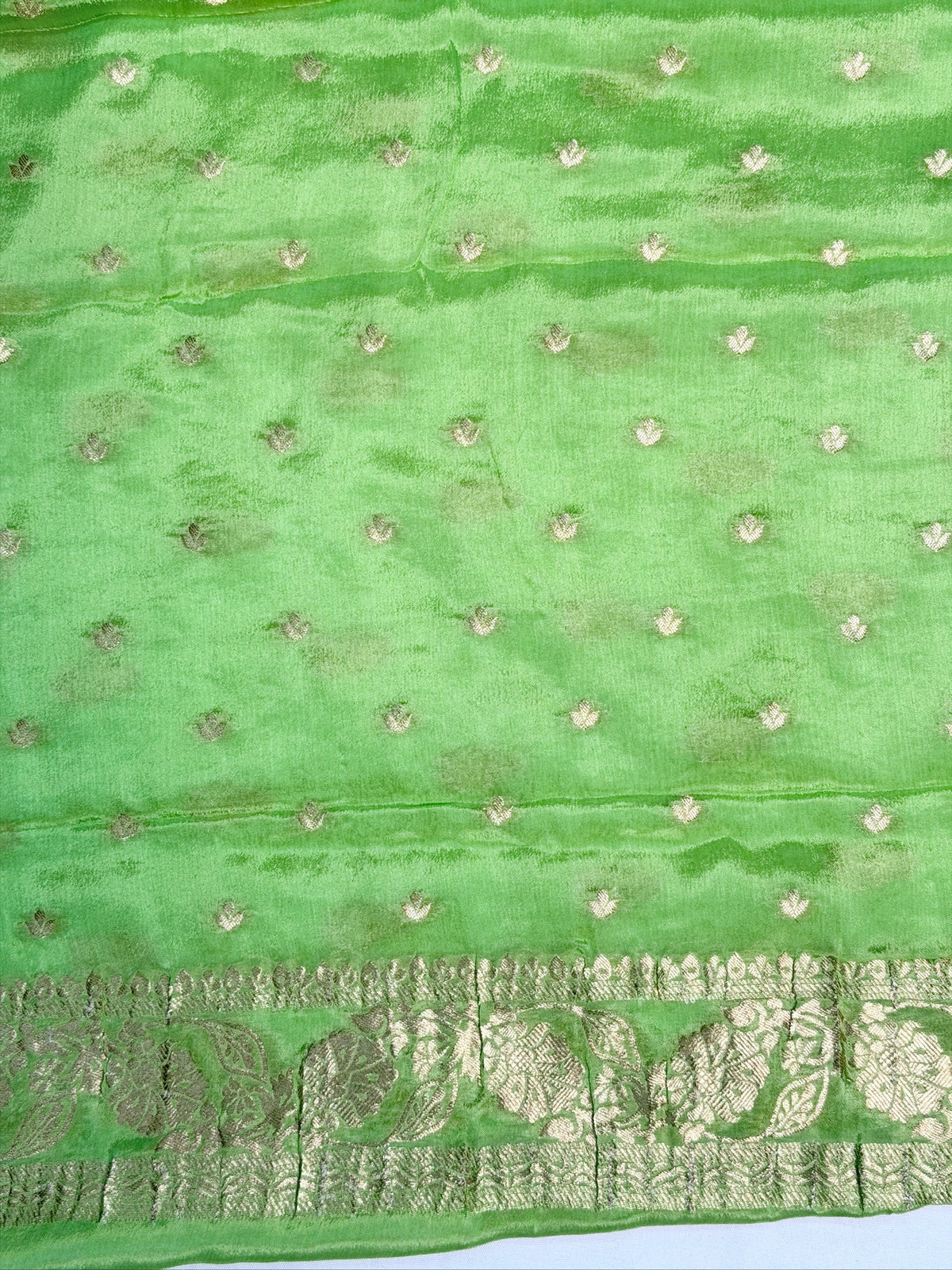 UTSAV Banaras 426: Pista Green Premium Mysore silk saree with Khaddi buti &amp; Traditional Banarasi Border