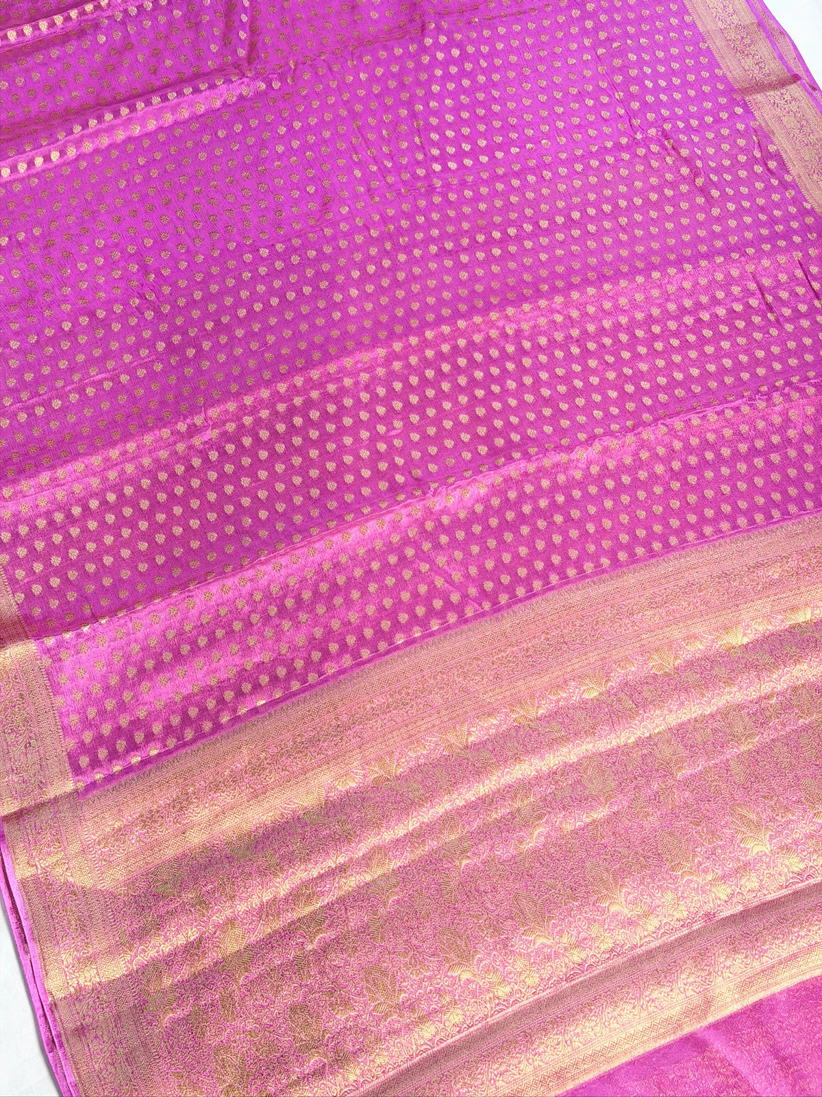 UTSAV Banaras 424: Lotus Pink Premium Mysore silk saree with Khaddi buti &amp; Traditional Banarasi Border