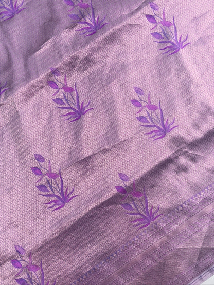 VIRASAT 450: Pure Handloom Kimkhwab Silk Saree Lilac | Timeless Banarasi Elegance