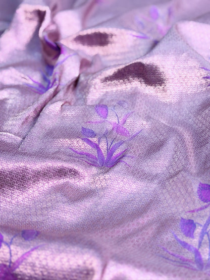 VIRASAT 450: Pure Handloom Kimkhwab Silk Saree Lilac | Timeless Banarasi Elegance